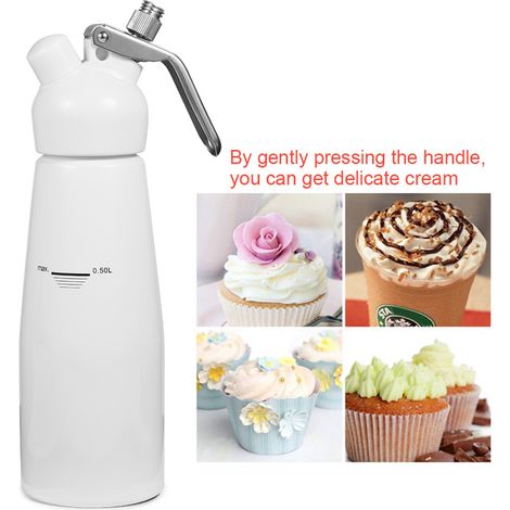 500-ml-Sahnespender aus Aluminium mit 3 Tüllen, Mousse-Schneebesen für Desserts und Butter, weiß (1/5)