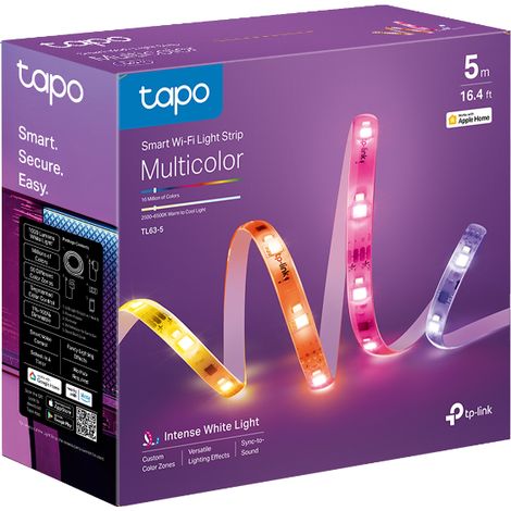 Tp-Link – Ruban LED 5m WiFi connecté TL635 – Éclairage extra blanc et multicolore – Contrôle par application – Installation facile avec adhésif 3M (1/5)