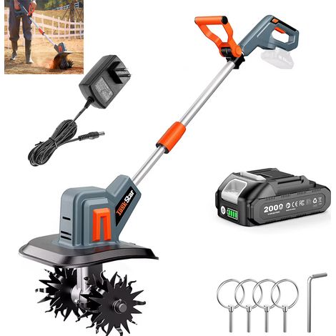 Motoculteur électrique, ameublisseur de sol, bineuse sans fil, mini-motoculteur rotatif pour travaux de jardinage (1 batterie)