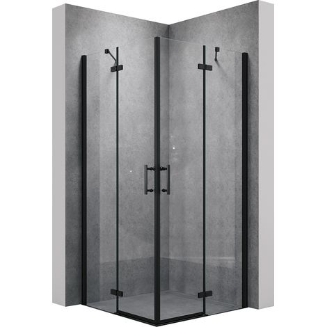 SONNI Duschkabine Eckeinstieg Dusche Scharniertür Duschabtrennung Glas Eckdusche 6mm ESG-Sicherheitsglas Schwarzer Aluminiumrahmen H:195cm 90x90cm (1/5)