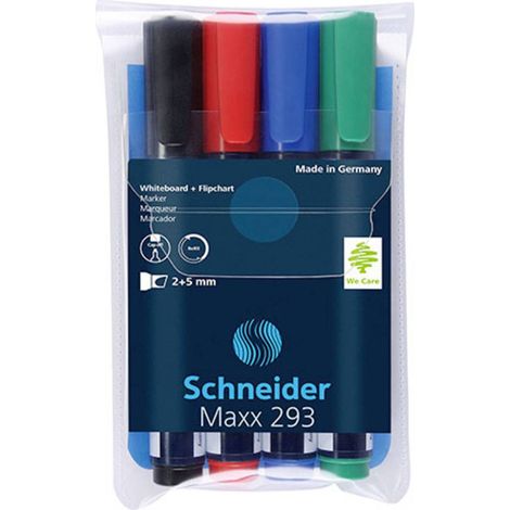 Schneider P129394 Astuccio 4 Marcatori per Lavagne, Punta Scalpello, 4 Pezzi (1/3)