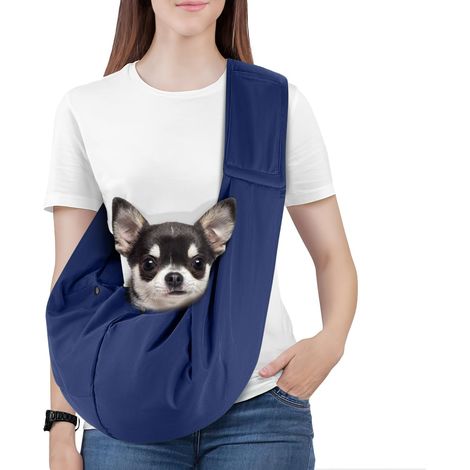 1 Sac à bandoulière pour animal, réversible, avec laisse de sécurité et bouton-pression, sangle réglable, pour petit chien et chat