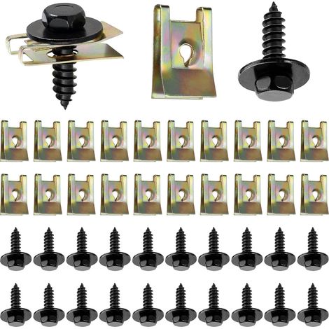 Lot de 20 vis à tôle pour carrosserie - En métal - Type U - Vis à tôle - Pinces de carrosserie - Pour pare-chocs, garde-boue