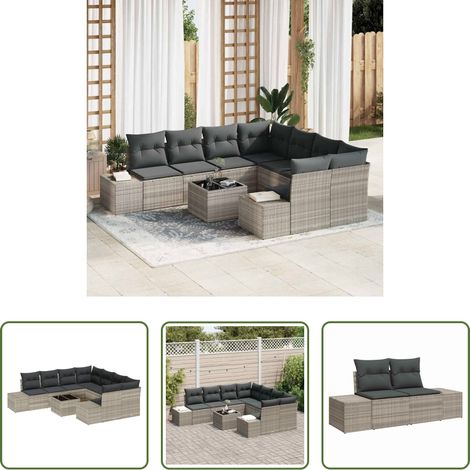 vidaXL Poly Rattan -  Sofa Set mit Kissen 9 pcs Hellgrau Poly Rattan (1/5)
