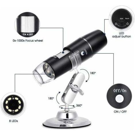 Microscope Numrique, WiFi Endoscope 50X-1000X, Support en Mtal, Compatible avec Smartphones ou Tablettes Android et iOS