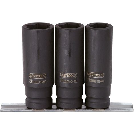 KS Tools 515.0103 Serie di Bussole Esagonali per Avvitatori ad Impulsi, Lunghe, 3 Pezzi, 17-21 mm, 1/2" (1/3)