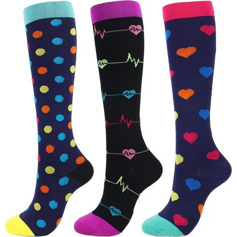 Lot de 3 paires de chaussettes de compression pour femmes et hommes, 20-30 mmHg, chaussettes de compression de Noël (1/5)