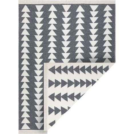 Teppich TWIN 22994 geometrisch, Dreiecke Baumwolle, doppelseitig, Ökologische Fransen - anthrazit / creme grey 80x150 cm