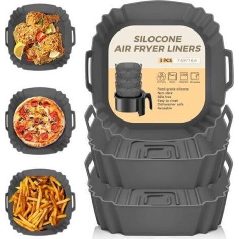 3 Pièces Silicone Moule Air Fryer Accessoires, Réutilisable Chaud Papier Cuisson Friteuse Airfryer Panier Convient (1/4)
