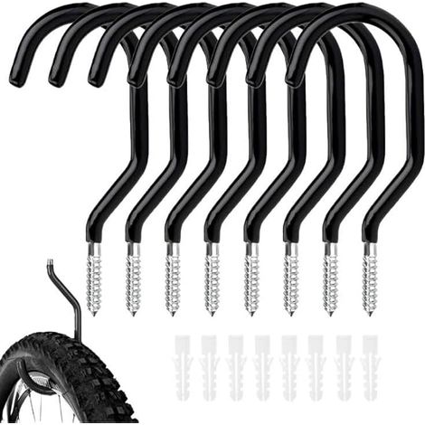 Crochet de Rangement Mural Robuste, 8 Pièces Crochets à Vélo Pour Garage, Crochets de Plafond Robustes avec 8 Tubes d'Expansion pour Garage (Noir)