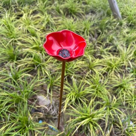 Abreuvoir Pour Oiseaux - Piquet Jardin 60 Cm - Coupelle Fleur 8 Cm Diamètre - Résistant UV Rouille - Extérieur (1/3)