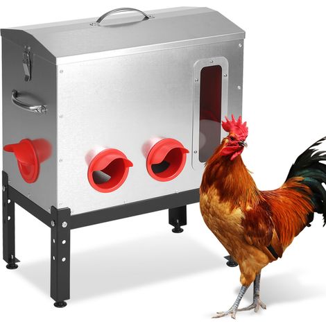 Jiubiaz Geflügelfutterautomat 18 kg / 40 lb, 6 Fressöffnungen, verzinkter Hühner Futterspender mit Sichtfenster, Tragegriff und 3-fach verstellbarer Höhe (1/5)