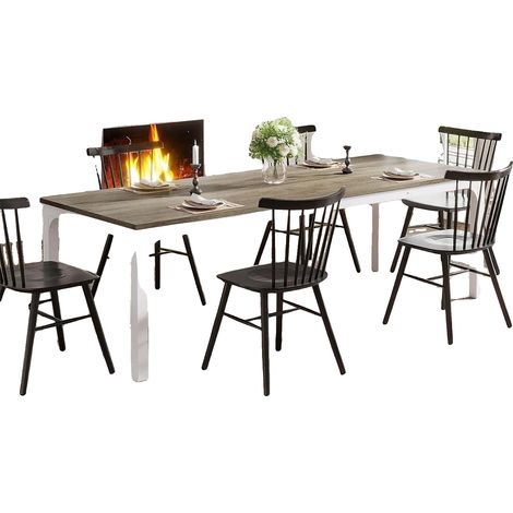 Table à manger, accueille 6-8 personnes, style industriel rustique, Chêne (1/2)