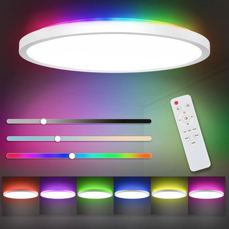 Plafonnier LED Dimmable 3200lm IP44 Luminaire RGB Rétroéclairage Lamp avec Télécommande 3000-6500K Plafond Rond Ø30cm 24w 3000 (1/5)