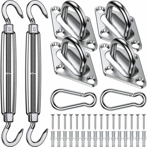 Kit de Fixation pour Voile d'Ombrage - 304 Inoxydable Voile d'Ombrage, Kit de fixation Voile d'ombrage pour Triangle, Carré & Rectangle, Heavy Duty antirouille Voile D'ombrage Kit de Fixation (1/4)
