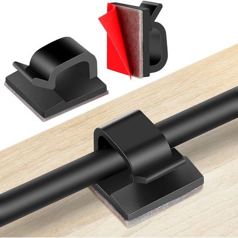 Clips de câble - Supports de câble autocollants - Fixation solide pour mur et bureau - Organisation pour guirlandes de Noël - plastique noir 60 pièces (1/5)