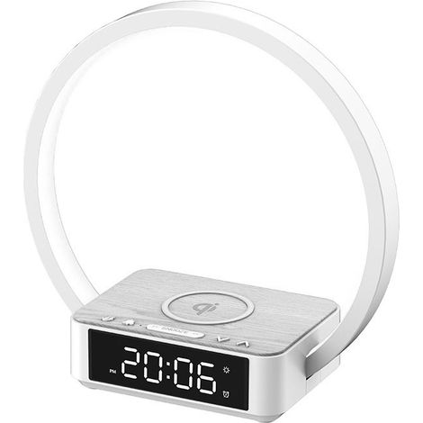 Lampe de bureau chargeur sans fil avec réveil, lampe tactile de chambre, 3 couleurs, veilleuse, lampe de chevet de lecture, protection des yeux LED (1/5)