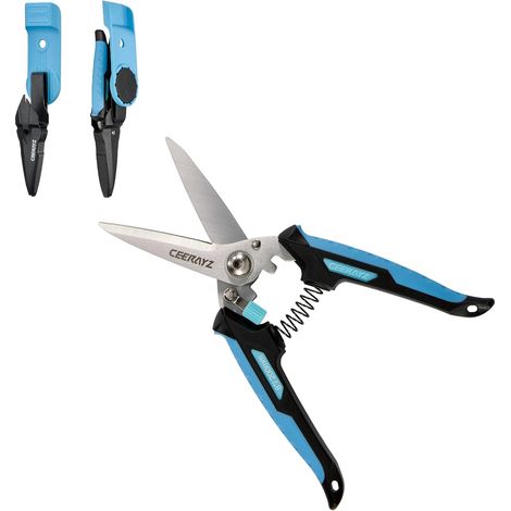 8" Cisaille Multi Usage, Ciseaux industriels robustes, Cisaille de jardin pour projets DIY, bureau, lignes de production et jardinage, avec étui protecteur et support magnétique (Noir Bleu) (1/5)