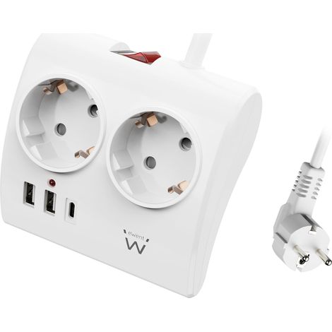 Ewent Multipresa da scrivania/tavolo con 2 Prese Schuko e 2 porte USB-A e 1 porta USB-C, Interruttore ON/OFF, 3680W, Protezione da Sovraccarico, Spina Schuko 16A e cavo da 1.5mt, Bianca (1/5)