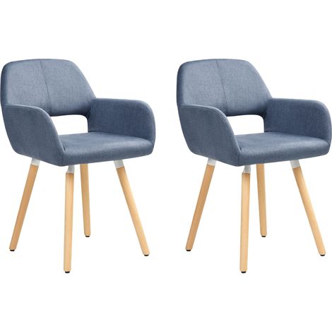 Conjunto de 2 sillas tapizadas en tela azul marino con patas de madera estilo ecléctico moderno Chicago (1/5)