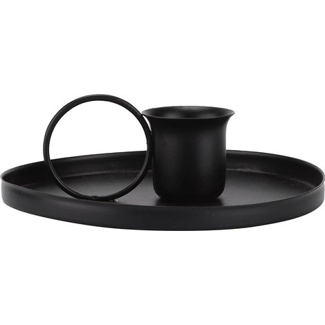 Bougeoirs rétro en fer forgé doré, design anti-fuite, poignée robuste pour dîners aux chandelles (Noir). (1/5)