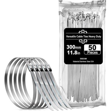 Collier de Serrage Inox 50 Pièces, 300mm×4,6mm Attache Câblées Acier Inoxydable, Collier de Serrage Inox Pour Enroulement D'échappement, Câbles Groupés, Entretenir les Clôtures et les Auvents (1/5)