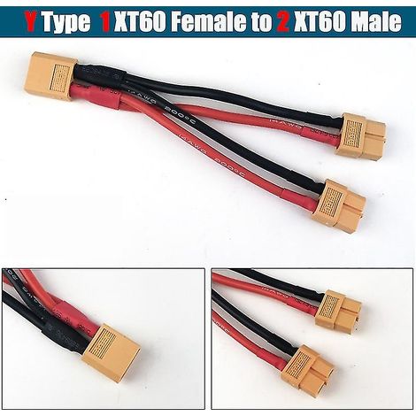 Connecteur de batterie parallèle XT60, câble mâle/femelle, rallonge double en Y/3 voies, fil silicone 14 AWG F (1/5)