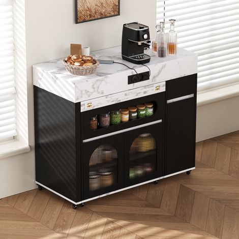 Tavolo estensibile con ruote, isola cucina e mobile contenitore nero DESVIAE (1/5)