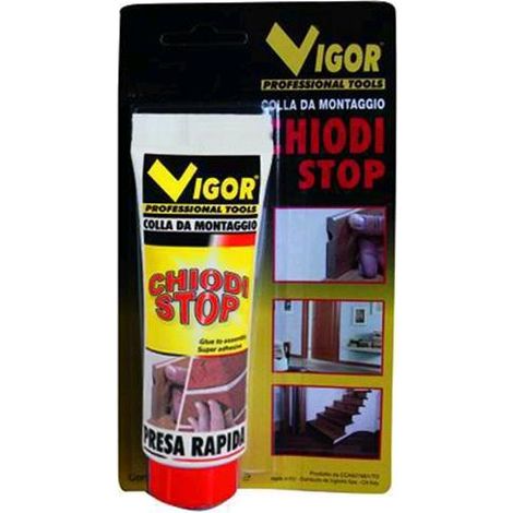 Adesivo Colla Da Montaggio Vigor Chiodi-Stop Bianco Tubetto Gr. 100 Conf. 12 Pz