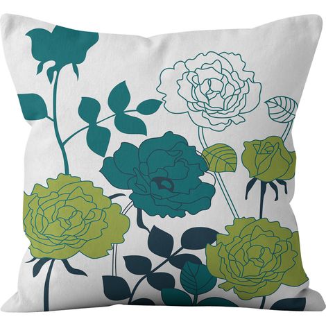 Lot de 4 Extérieur Housse de Coussin, 45x45cm Imperméable Fleurs et Oiseaux Bleus et Verts Motif Canapé Taie d'oreiller pour Patio Jardin Salon Chambr (1/3)