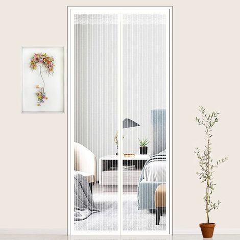 Rideau magnétique anti-insectes pour porte, été, fermeture automatique, intérieur, housse blanche, dimensions 90x210 cm (1/5)