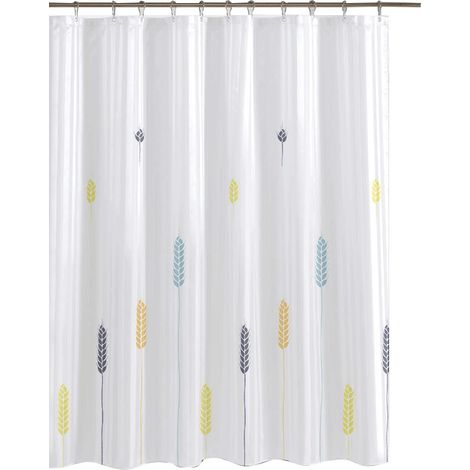 Rideau de Douche Tissu Polyester Lavable en Machine Rideau Salle de Bain Baignoire avec 12 Crochets Imperméable 180 x 200 cm Blanc