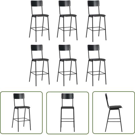 The Living Store Chaises de bar lot de 6 noir contreplaqué solide et acier - Chaise De Bar - Tabouret De Bar - Set De Chaises - Chaises Noires - Meubles De Salle À Manger (1/5)
