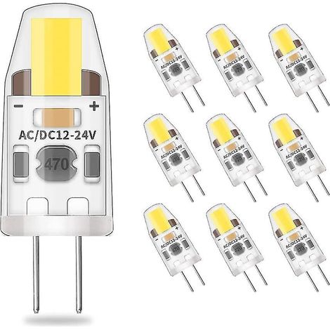 Packung mit 10 dimmbaren G4 LED-Lampen, kaltweiß, 2W-Äquivalent (20W Halogen), 200 lm, flimmerfrei, energiesparend, 12-24V AC/DC, G4 bipolarer Sockel, 360° Abstrahlwinkel. (1/5)