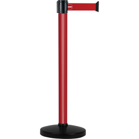 Poteau Alu Rouge laqué à sangle Rouge avec logo sens interdit 5m x 50mm sur socle portable - 2052283 (1/3)