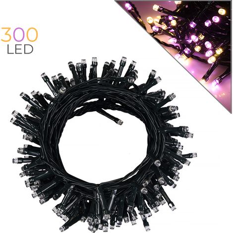 CATENA NATALIZIA 300 LED LUCE ROSA E GIALLA 15 METRI FILO VERDE - PER INTERNI ED ESTERNI IP44 (1/5)