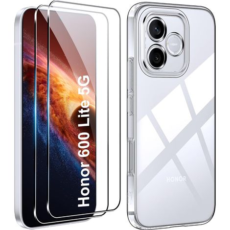 Coque pour Honor 600 Lite 5G avec 2 films de protection, Coque en silicone TPU transparente et fine résistante aux chocs pour Honor 600 Lite, Coque transparente souple anti-rayures et (1/5)