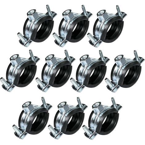 Lot de 10 Collier isophonique -support fixation avec joint - pour tuyau Ø 1'' 32-36mm - en acier zingué - à visser М8/М10 (1/5)