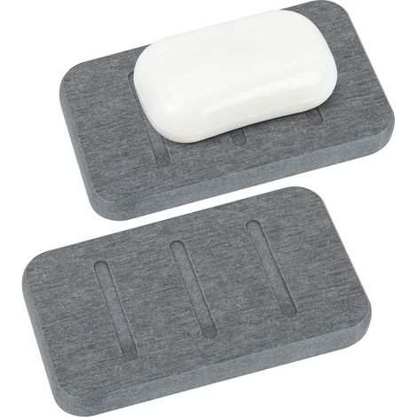 Allecto - Portasapone in diatomite - Salvasapone - Asciugatura rapida - Grigio - Porta saponetta - Adatto per vasca e doccia - 2 pezzi (1/5)