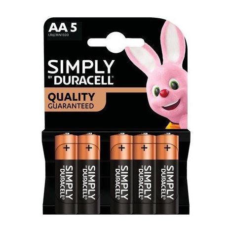 PILA STILO AA SIMPLY DURACELL - ALCALINA VOLT 1,5 CF=PZ 5- 20 confezioni