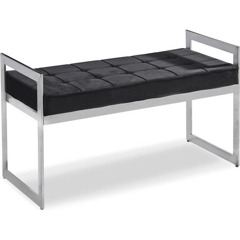 Banquette en Velours "Topez" 94cm Noir & Argent (1/3)