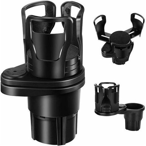 Un porte-gobelet de voiture, un porte-gobelet de voiture multifonction deux-en-un, un porte-bouteille double rotatif et réglable à 360 degrés, adapté à la plupart des voitures (Fibre de carbone) (1/5)