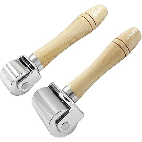 Litoexpe Lot de 2 rouleaux de presse en cuir avec poignée en bois, rouleau de plastification de colle pour cuir pour travaux manuels, bricolage en acier inoxydable et lisseur (26 mm + 60 mm) (1/5)