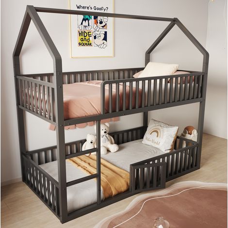 Cama litera infantil metálica con puerta y escalera OKMYHOME (1/5)