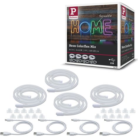 Paulmann 70558 Strip LED Neon Colorflex incl. 4 fasce luminose da 4,5 Watt blu, verde, arancione, fucsia pieghevoli strisce LED in plastica (1/5)