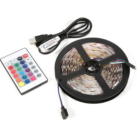 5M Ruban LED RGB 5050 5V USB Lumière d'Ambiance TV avec Télécommande 24 Touches (Non étanche)