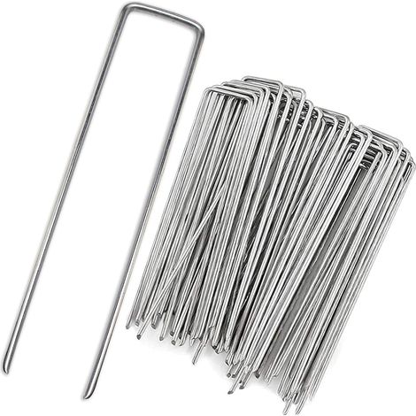 Piquets de Jardin en U, 20 cm, 50 Pièces, Robustes et Galvanisés pour Fixer Toile de Paillage, Géotextile, Filets Anti-Mauvaises Herbes et Tentes de Camping (1/5)