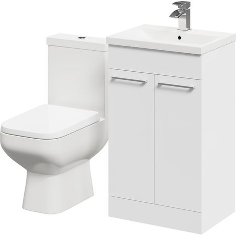 Turin Gloss White 500mm Floor Standing Vanity Unit and Toilet Suite with 1 Tap Hole Basin and 2 Doors with Polished Chrome Handles (1/5)