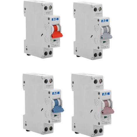 Lot de 8 disjoncteurs modulaires Ph+N – 2×10A, 3×16A, 2×20A, 1×32A – Courbe C – 4,5 kA - EATON