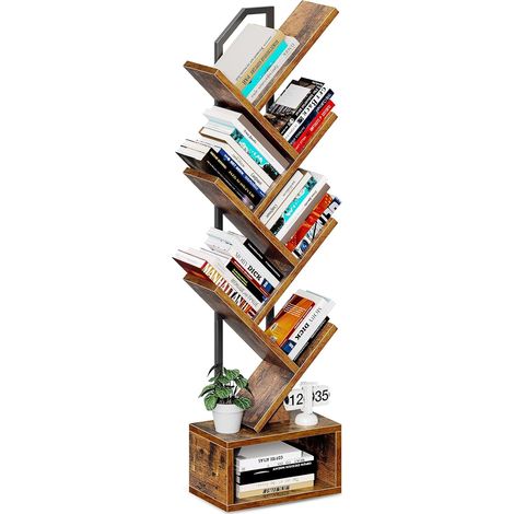 6 Niveaux Étagère Arbre, Bibliothèque sur Pied 110cm Brun (1/5)